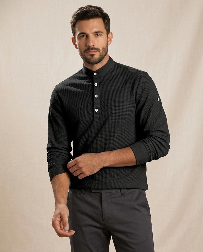 Lands Mode - Vemin | Strukturiertes Stehkragen Shirt Herren