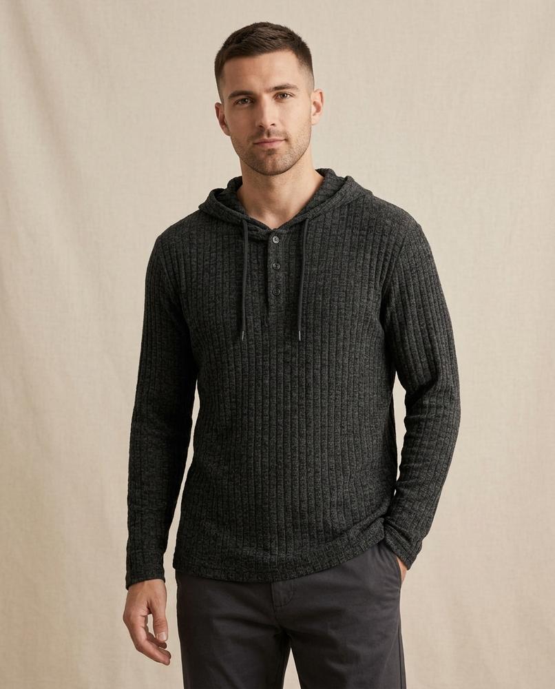 Lands Mode - Zetal | Gerippter Melierter Hoodie Herren