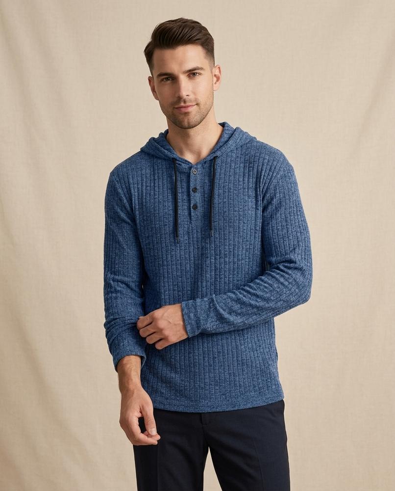Lands Mode - Zetal | Gerippter Melierter Hoodie Herren
