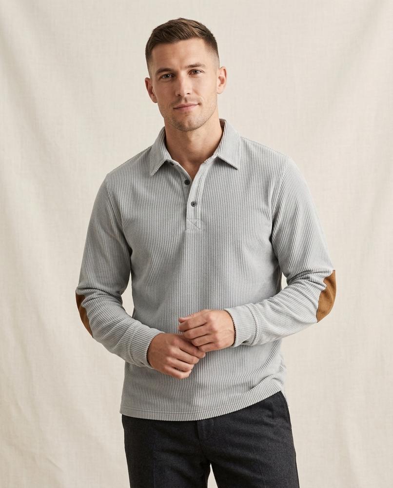 Lands Mode - Yoser | Gerippter Geknöpfter Pullover Herren