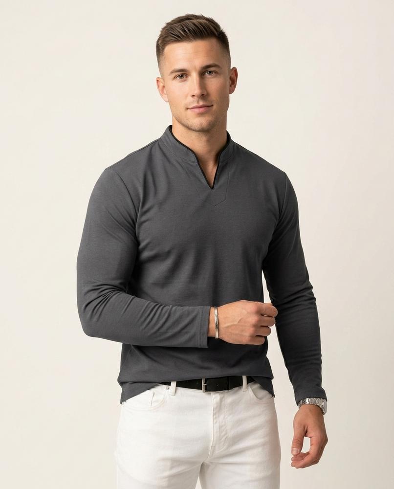 Lands Mode - Tiren | Langärmliges Unifarbenes Shirt Herren