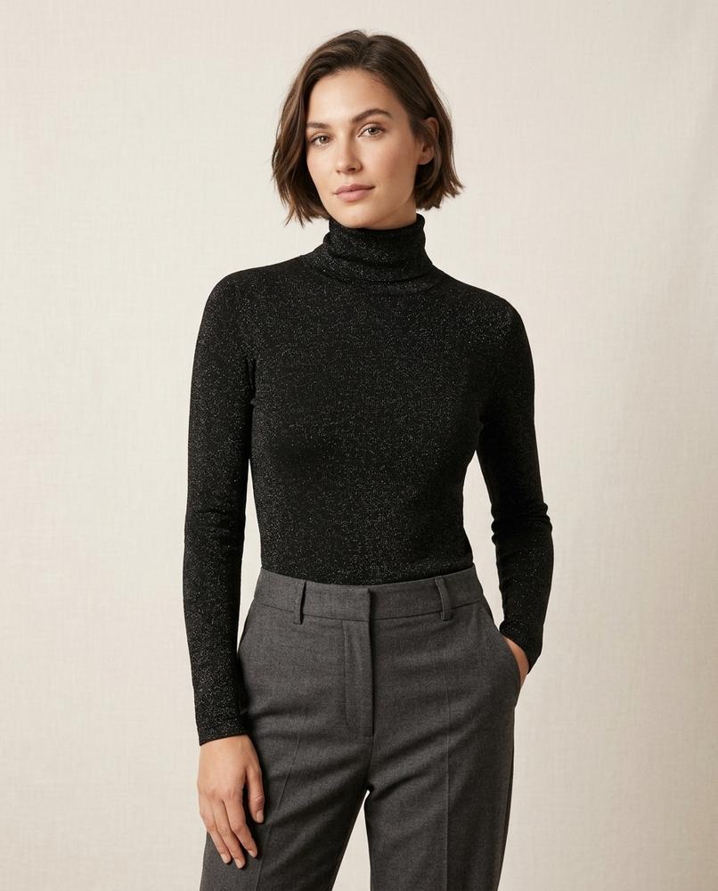 Lands Mode - Malin | Kurzgeschnitten Glitzernd Rollkragenpullover Damen