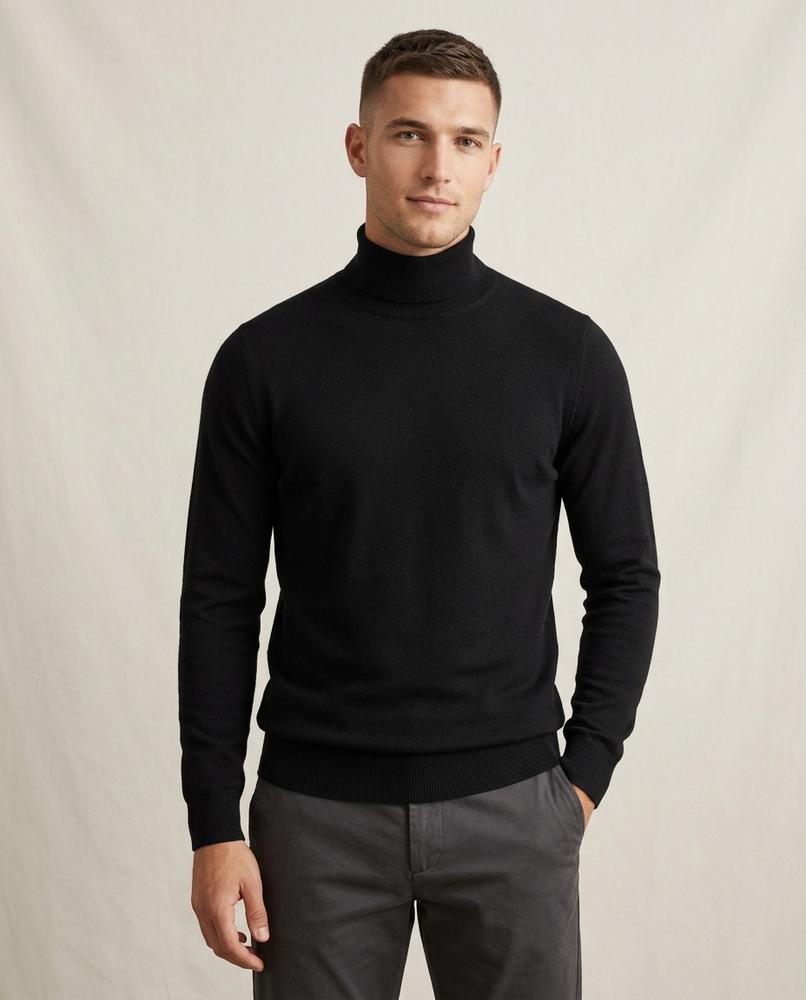 Lands Mode - Minav | Feingestrickter Körpernaher Rollkragenpullover Herren