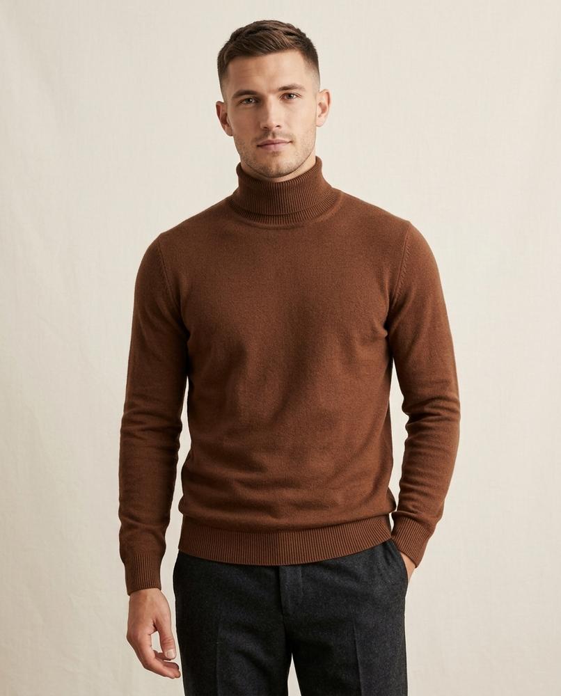 Lands Mode - Minav | Feingestrickter Körpernaher Rollkragenpullover Herren