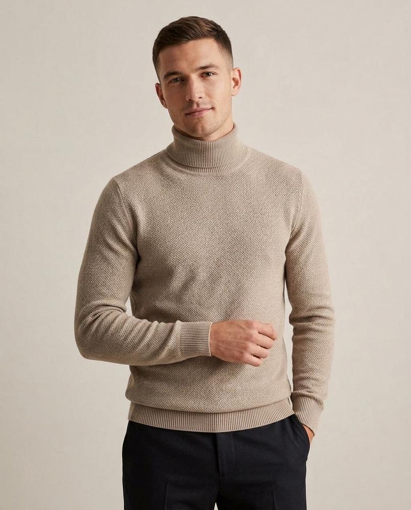 Beanland - Minav | Feingestrickter Körpernaher Rollkragenpullover Herren
