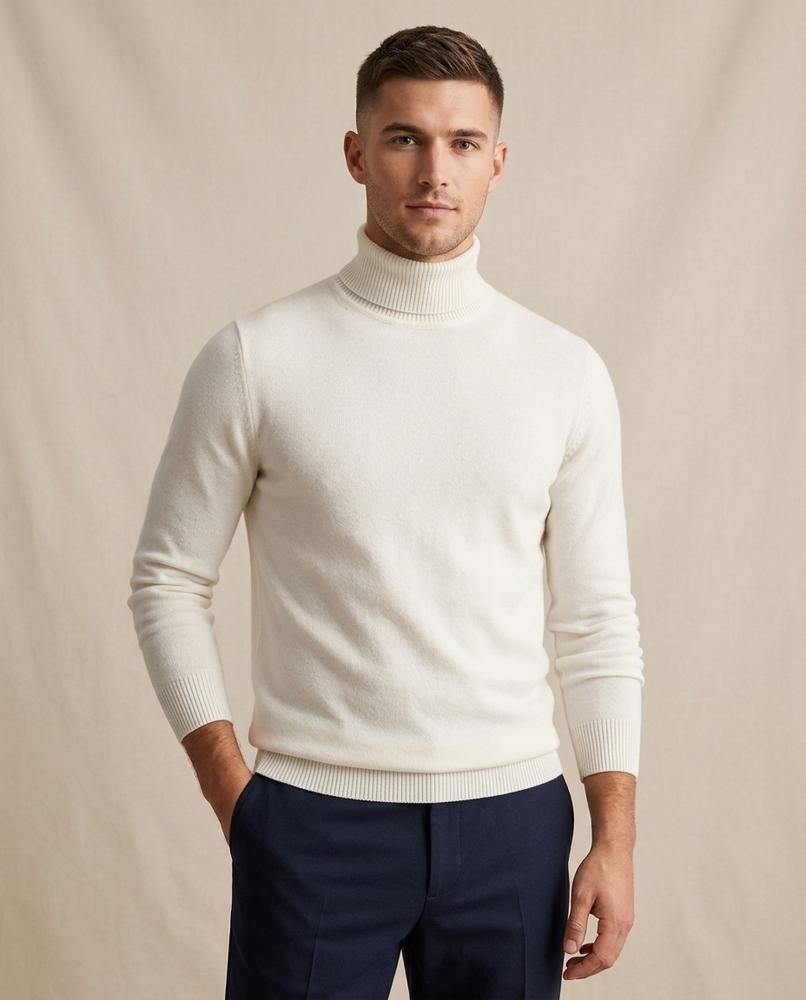 Lands Mode - Minav | Feingestrickter Körpernaher Rollkragenpullover Herren
