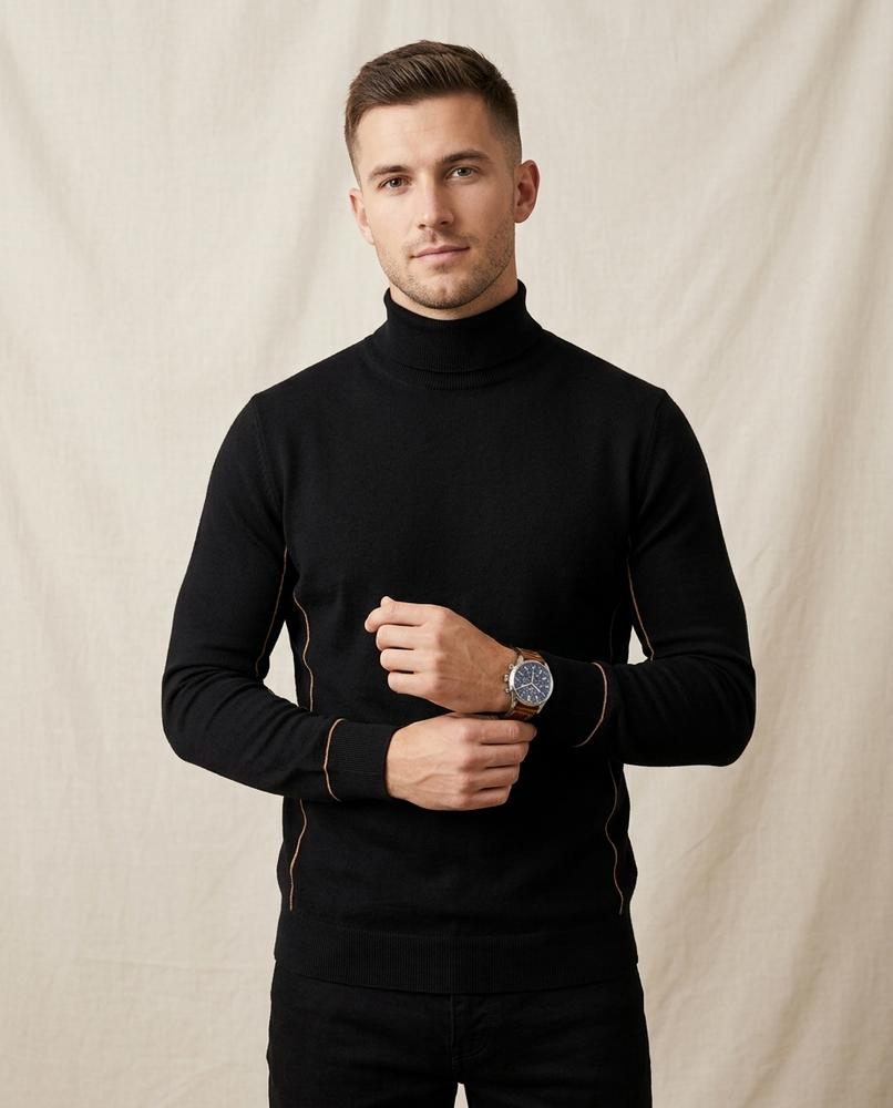 Lands Mode - Niram | Feingestrickt Paspeliert Pullover Herren