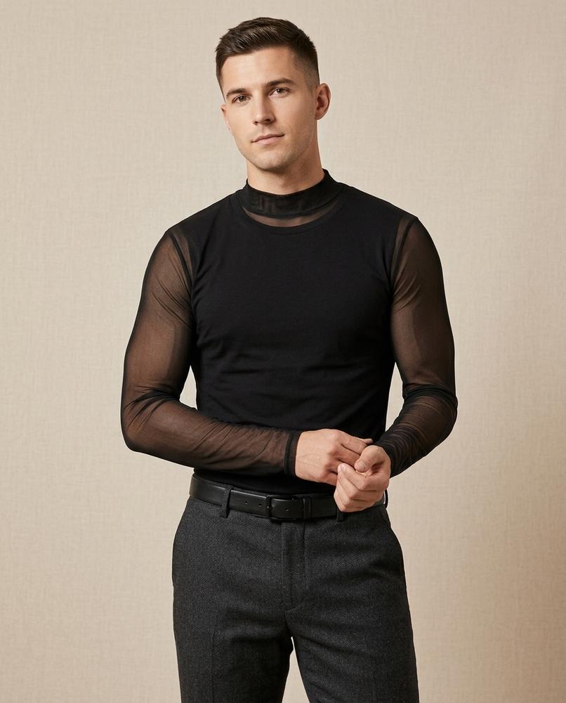 Lands Mode - Rasen | Transparent Langärmlig Shirt Herren