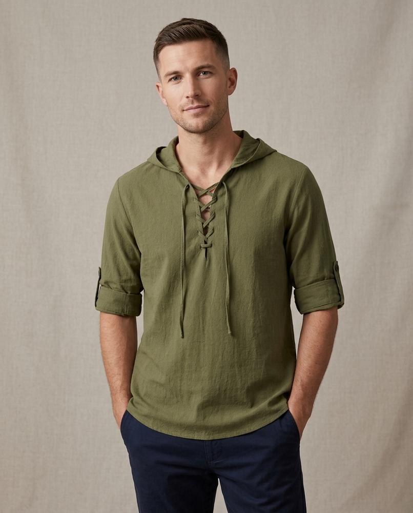 Lands Mode - Tavar | Geschnürtes Langärmliges Shirt Herren