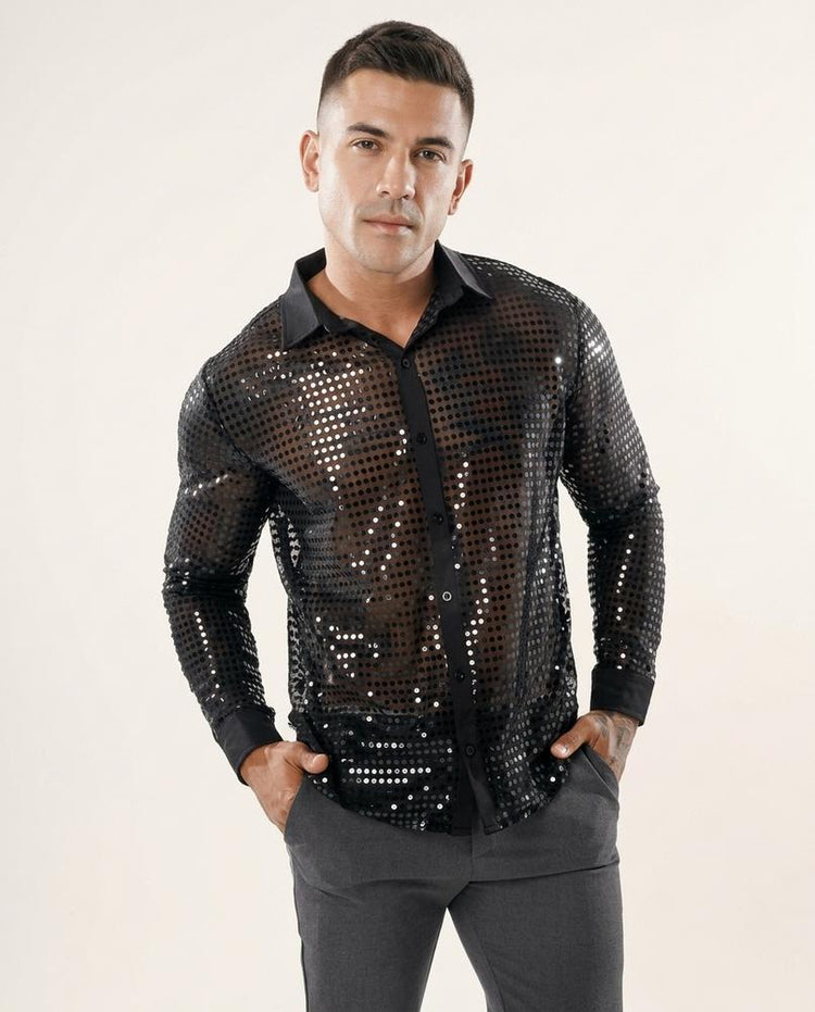Beanland - Nolev | Paillettenbesetzt Transparent Hemd Herren