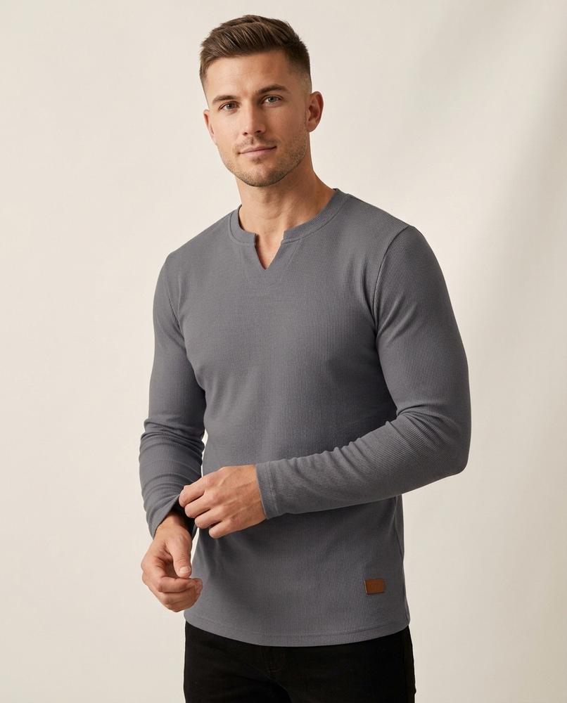Lands Mode - Caser | Gerippt Langärmlig Shirt Herren