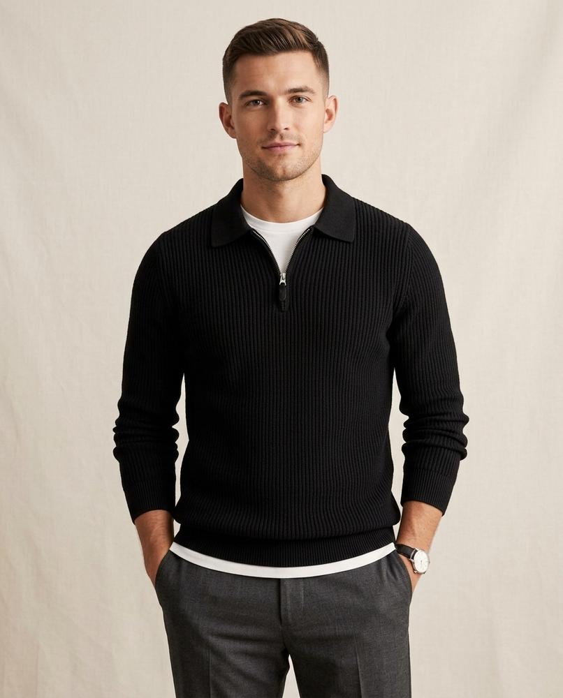 Lands Mode - Zerev | Gerippter Feingestrickter Pullover Herren