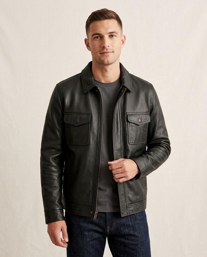 Lands Mode - Marev | Reißverschluss Leder Jacke Herren