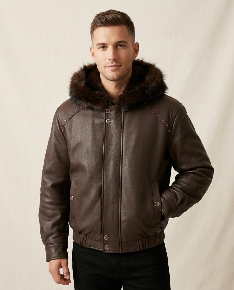 Lands Mode - Elrev | Pelzgefütterte Nietenbesetzte Jacke Herren