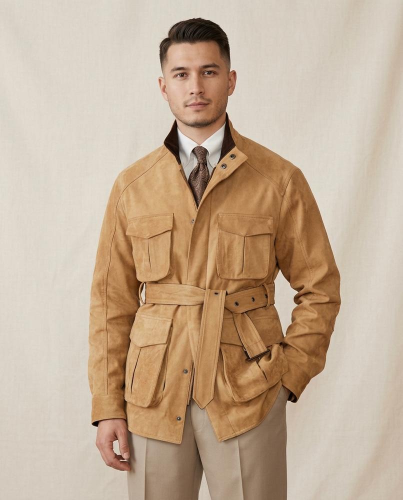 Lands Mode - Ellor | Gegürtete Velourslederne Jacke Herren