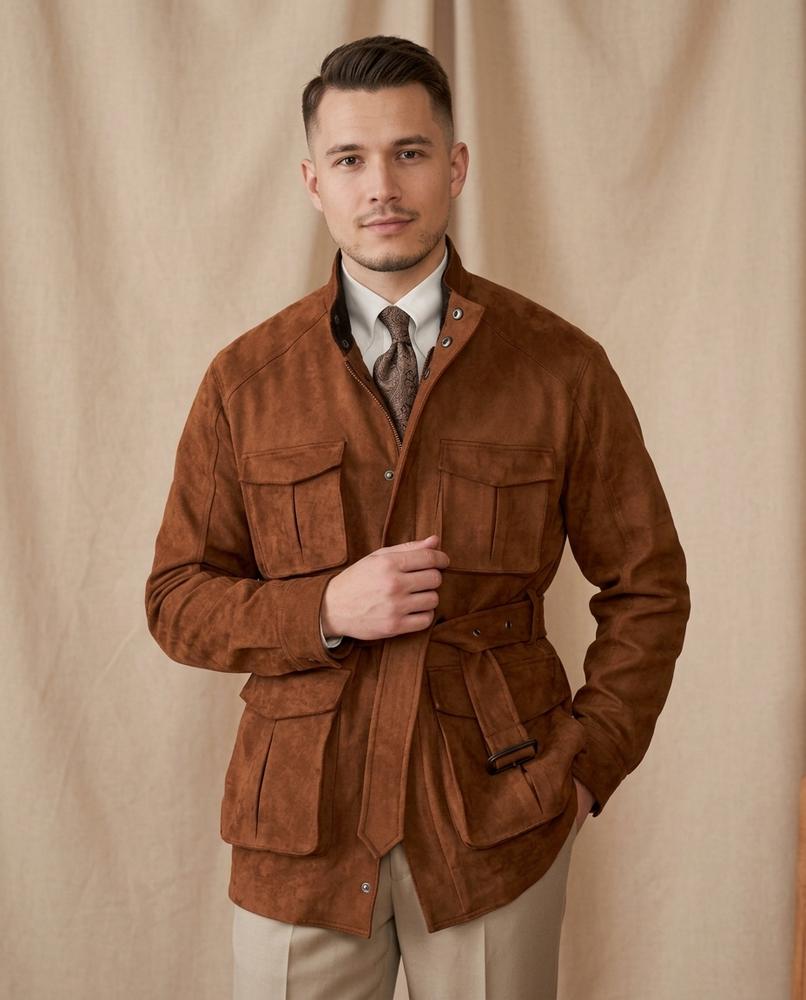 Lands Mode - Ellor | Gegürtete Velourslederne Jacke Herren