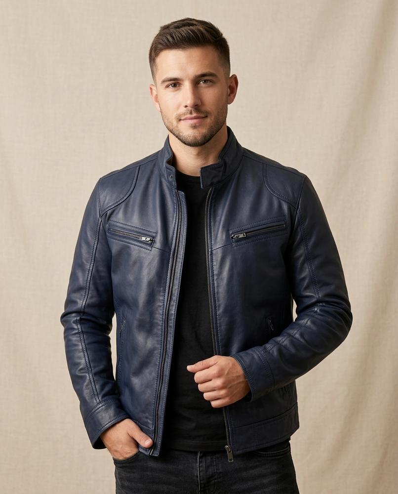 Lands Mode - Rosan | Reißverschluss Leder Jacke Herren