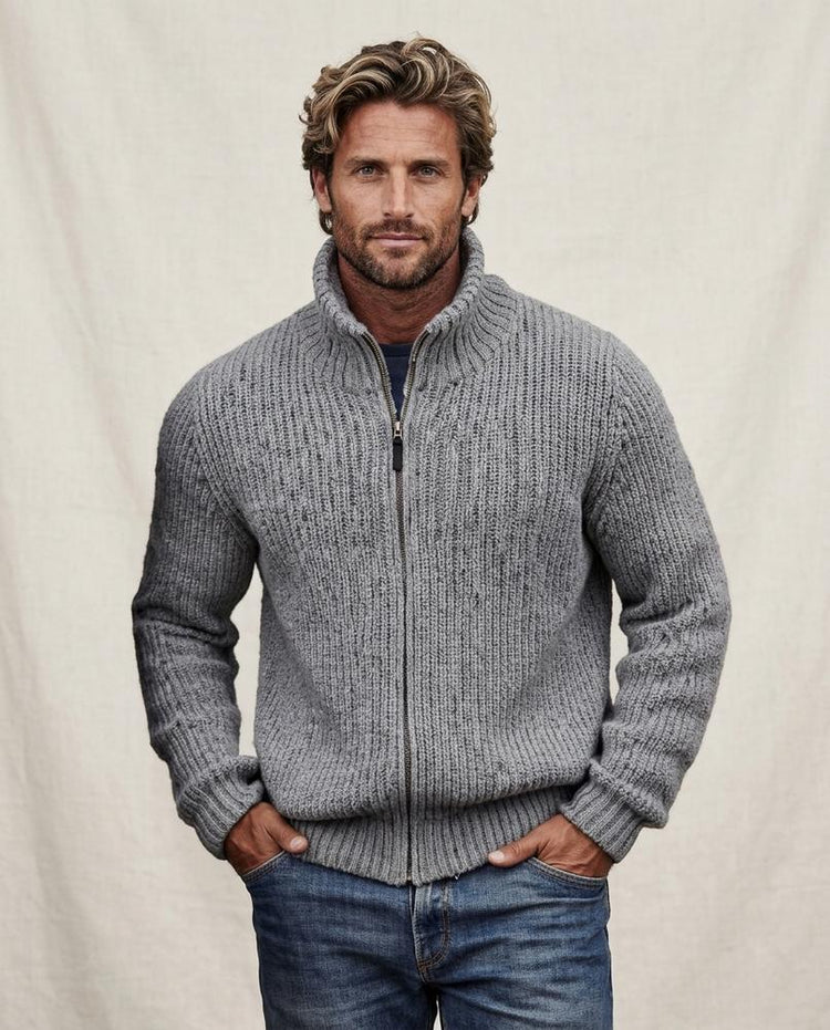 Beanland - Seren | Grobmaschige Hochgeschlossene Strickjacke Herren