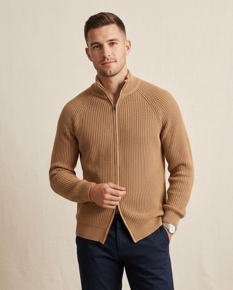 Lands Mode - Seren | Grobmaschige Hochgeschlossene Strickjacke Herren