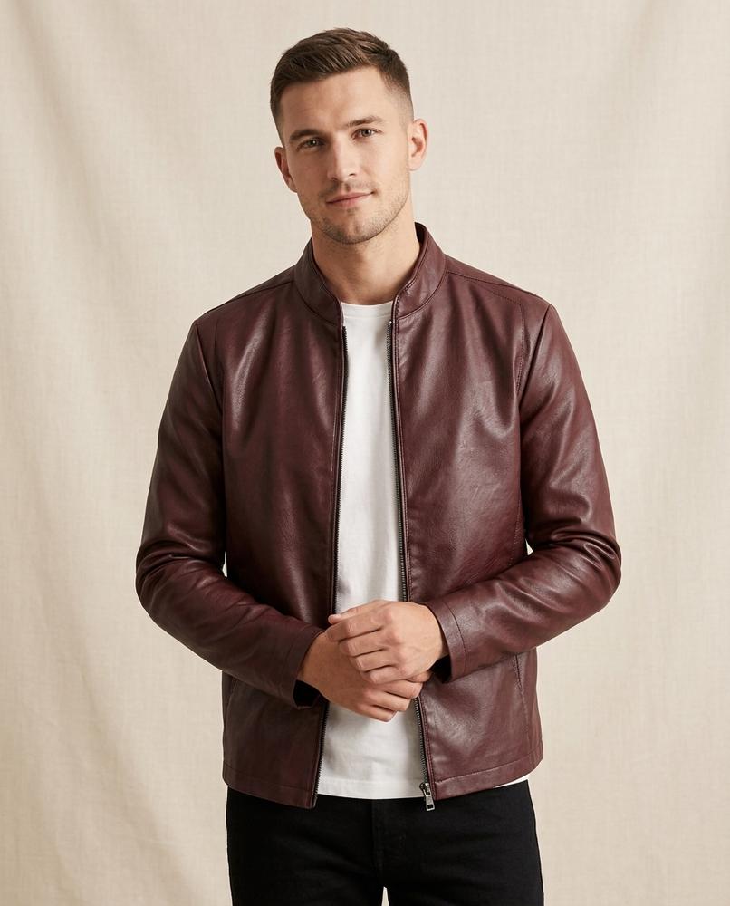 Lands Mode - Niral | Leder-Optik Stehkragen- Jacke Herren