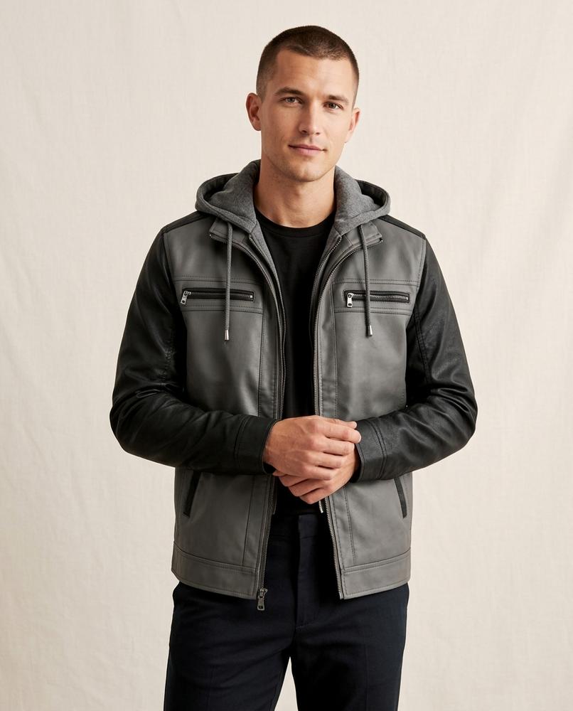 Lands Mode - Arsan | Kapuzen Lederoptik Jacke Herren