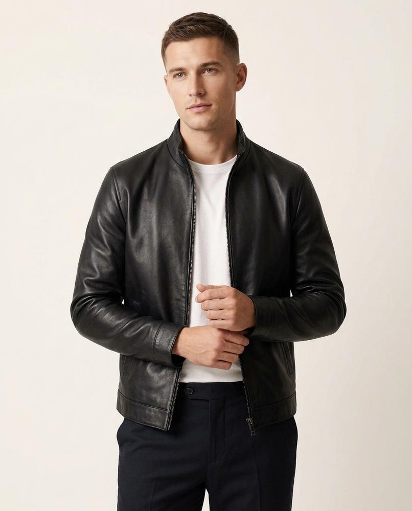 Lands Mode - Nilom | Stehkragen Leder Jacke Herren