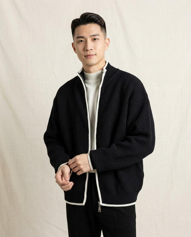 Beanland - Elmin | Gerippte Reißverschluss Strickjacke Herren