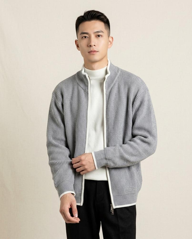 Beanland - Elmin | Gerippte Reißverschluss Strickjacke Herren