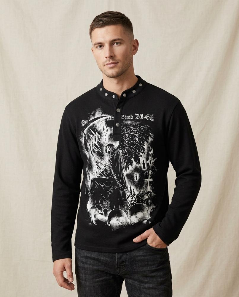Lands Mode - Lomon | Langärmliges Bedrucktes Shirt Herren