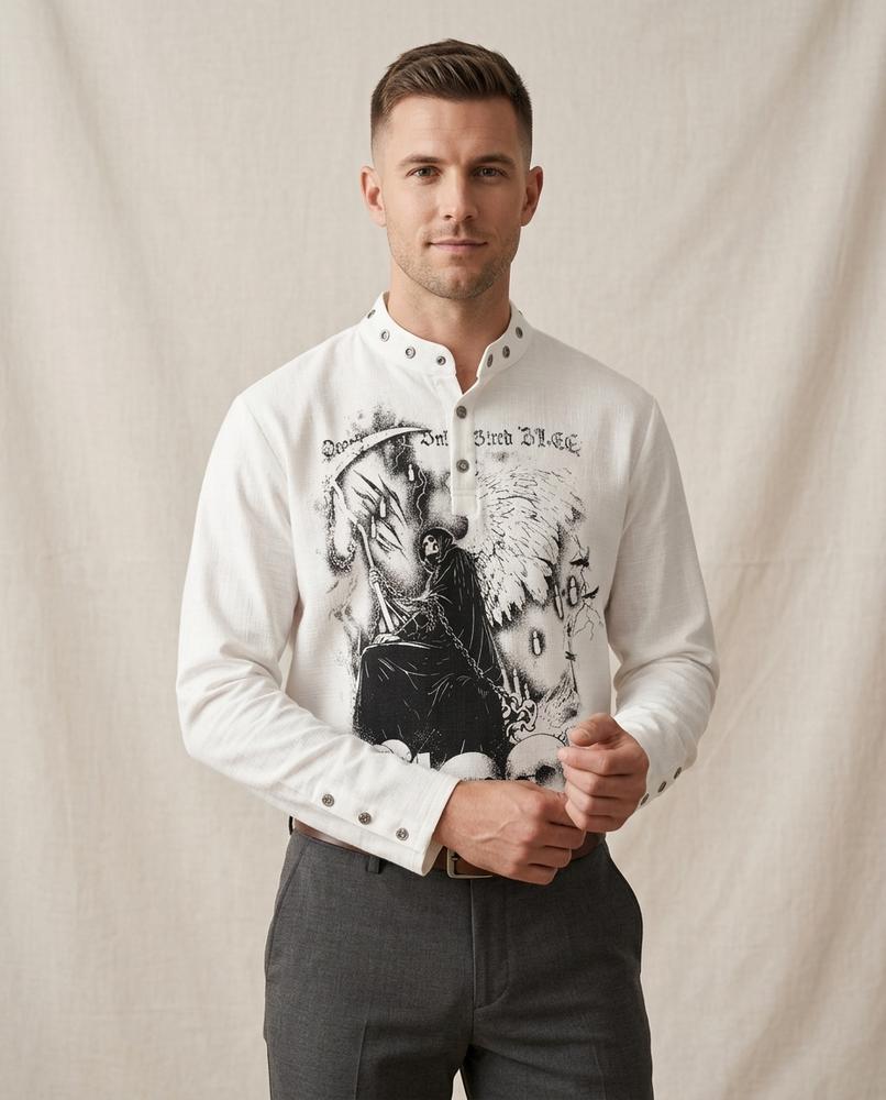 Lands Mode - Lomon | Langärmliges Bedrucktes Shirt Herren