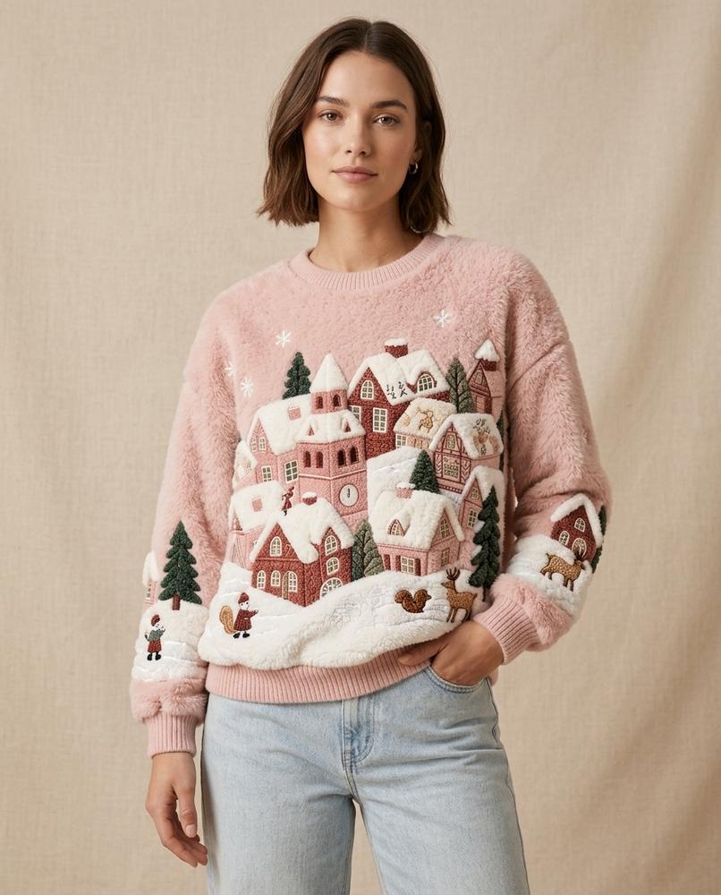 Lands Mode - Lomor | Appliziert Plüschig Pullover Damen