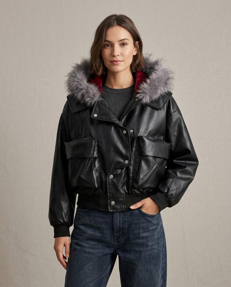 Lands Mode - Novas | Gefütterte Pelzbesetzte Jacke Damen