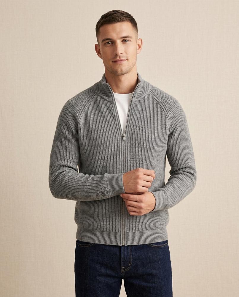 Lands Mode - Coler | Gerippt Hochgeschlossen Strickjacke Herren