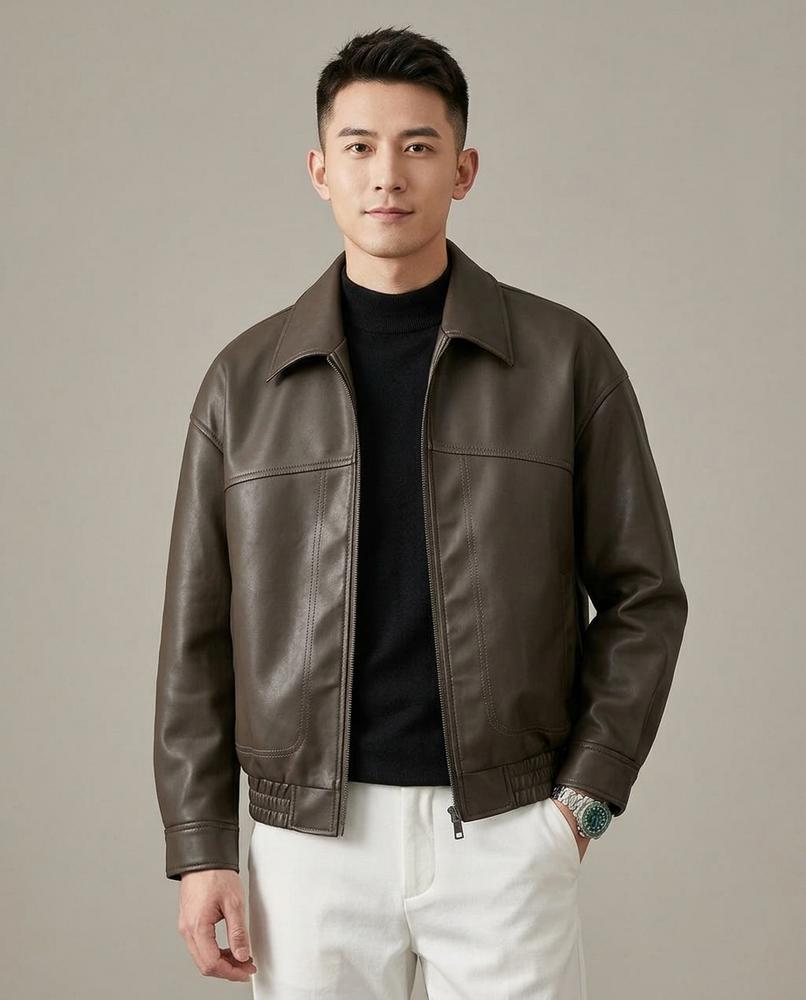 Lands Mode - Vutod | Reißverschluss Leder Jacke Herren
