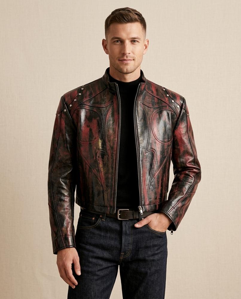 Lands Mode - Nupot | Patinierte Genietete Jacke Herren