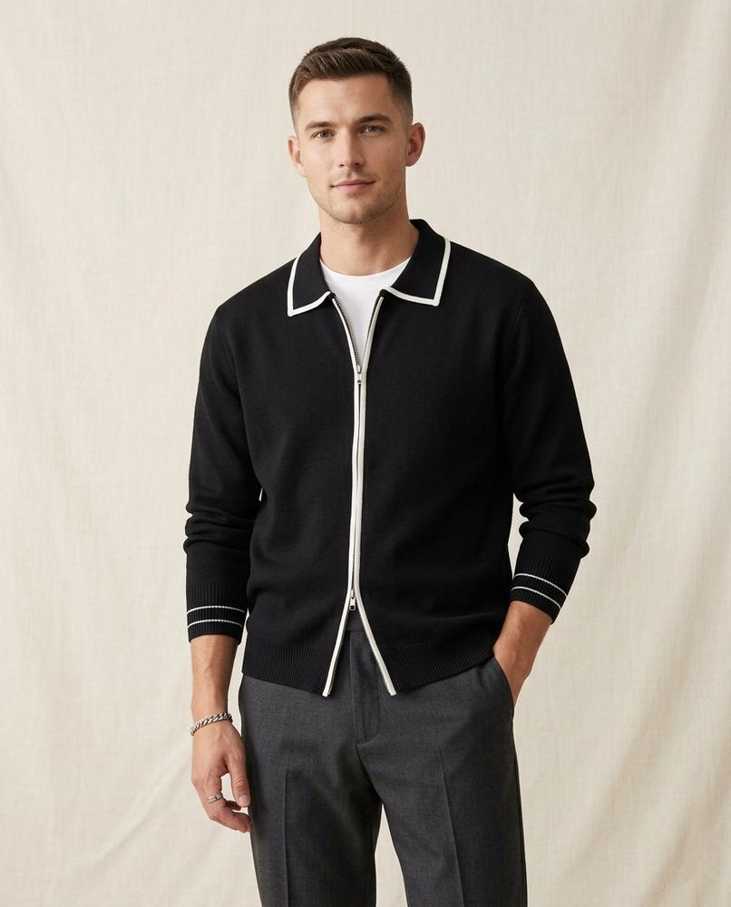 Lands Mode - Zugal | Paspeliert Gestrickt Strickjacke Herren