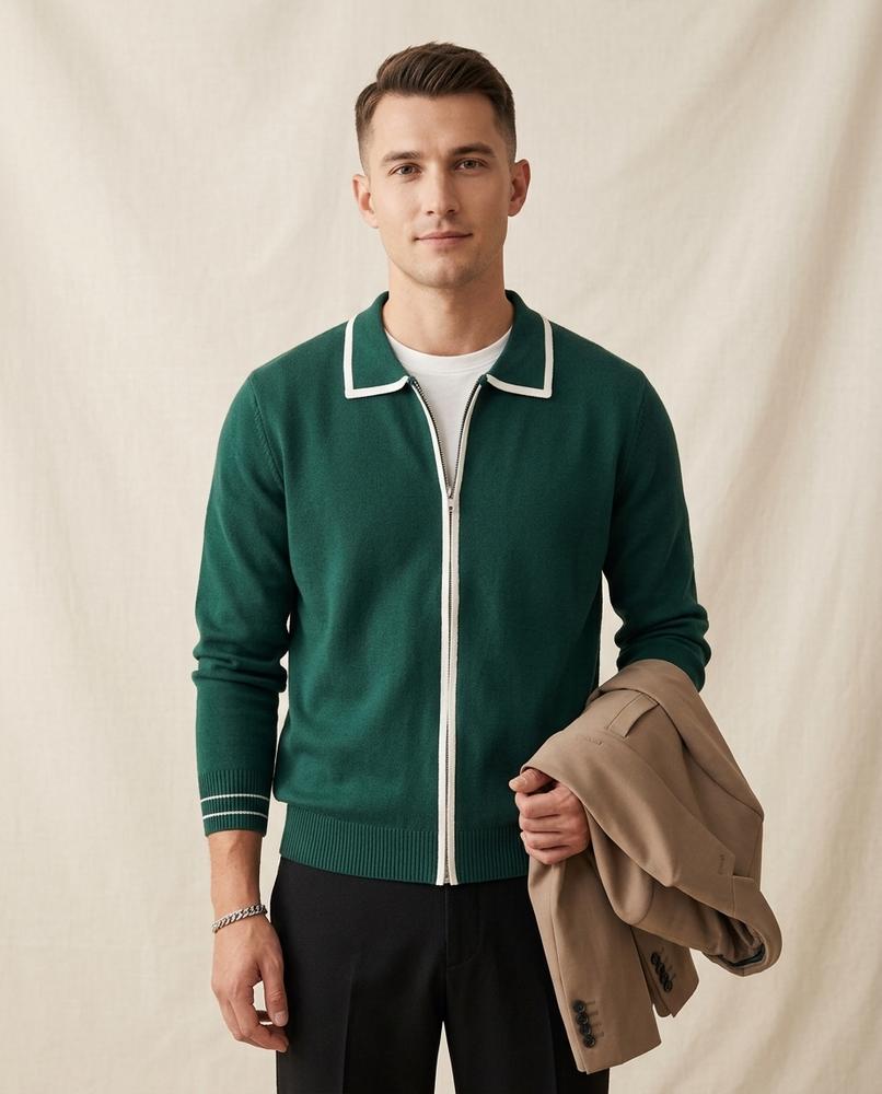 Lands Mode - Zugal | Paspeliert Gestrickt Strickjacke Herren