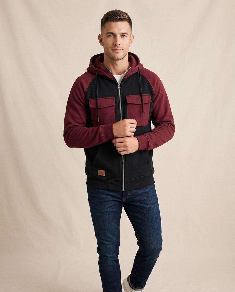 Lands Mode - Easim | Zweifarbiger Gefütterter Hoodie Herren