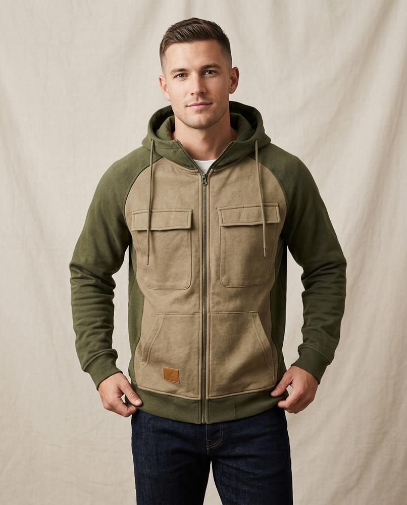 Lands Mode - Easim | Zweifarbiger Gefütterter Hoodie Herren
