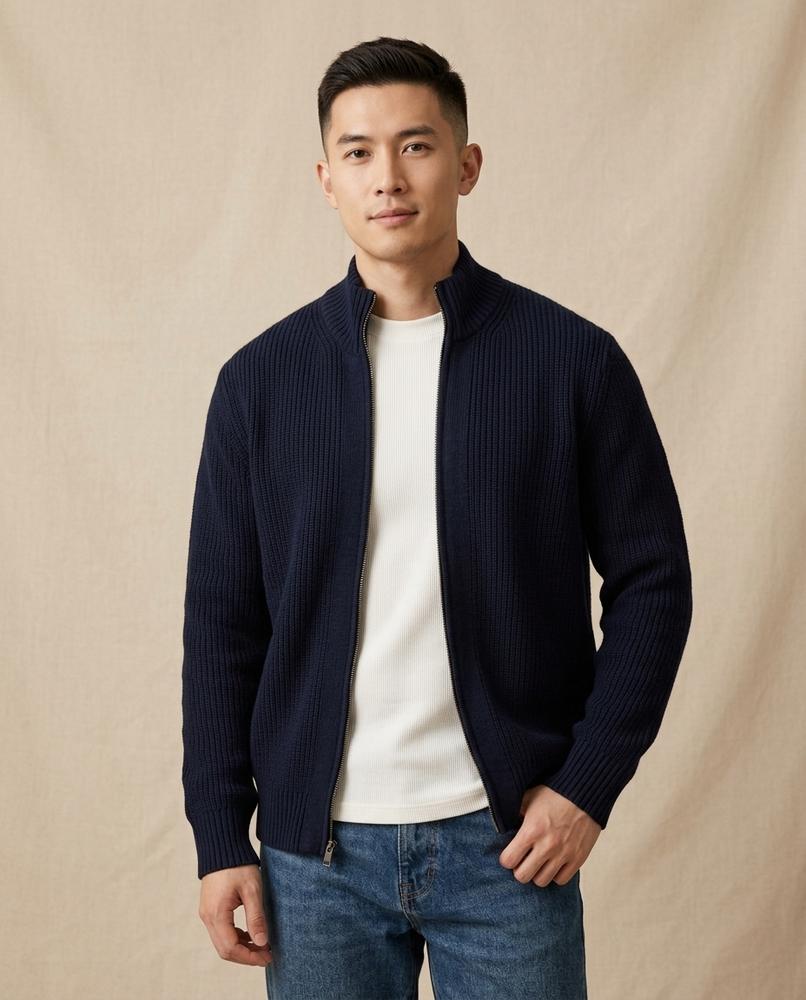 Beanland - Zelos | Gerippt Hochgeschlossen Strickjacke Herren