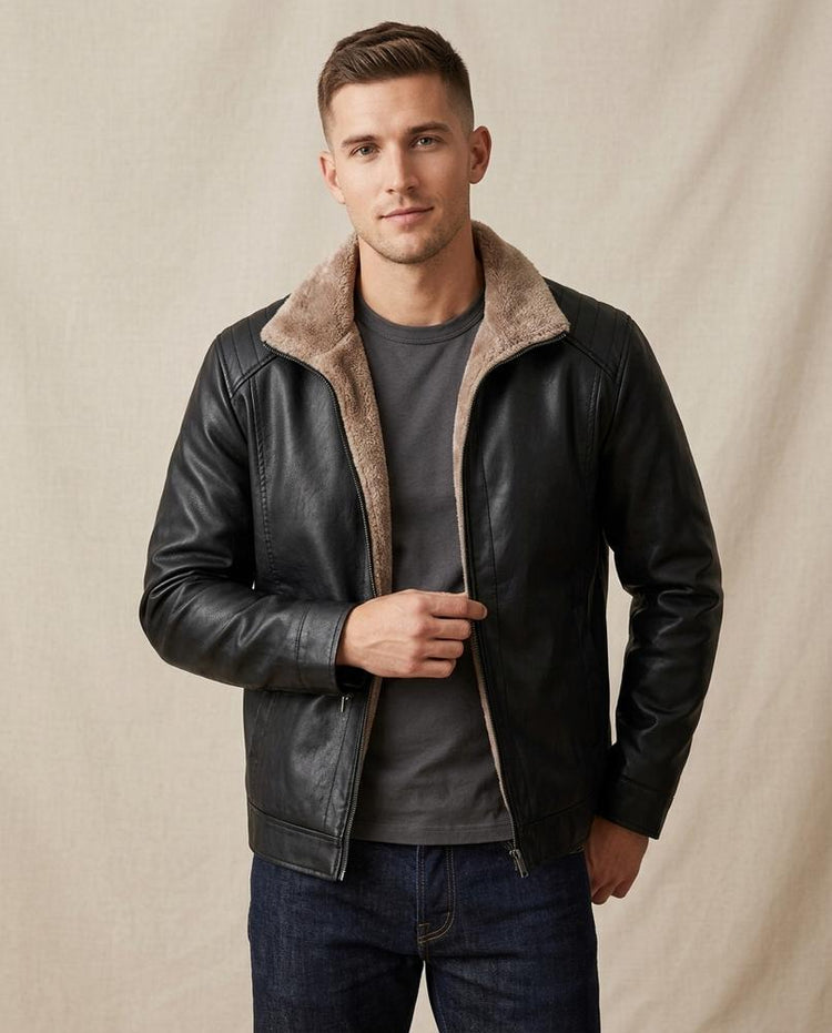 Beanland - Sufar | Gefütterte Kunstleder Jacke Herren