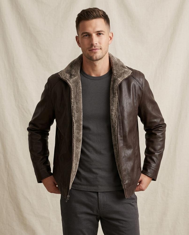 Beanland - Sufar | Gefütterte Kunstleder Jacke Herren