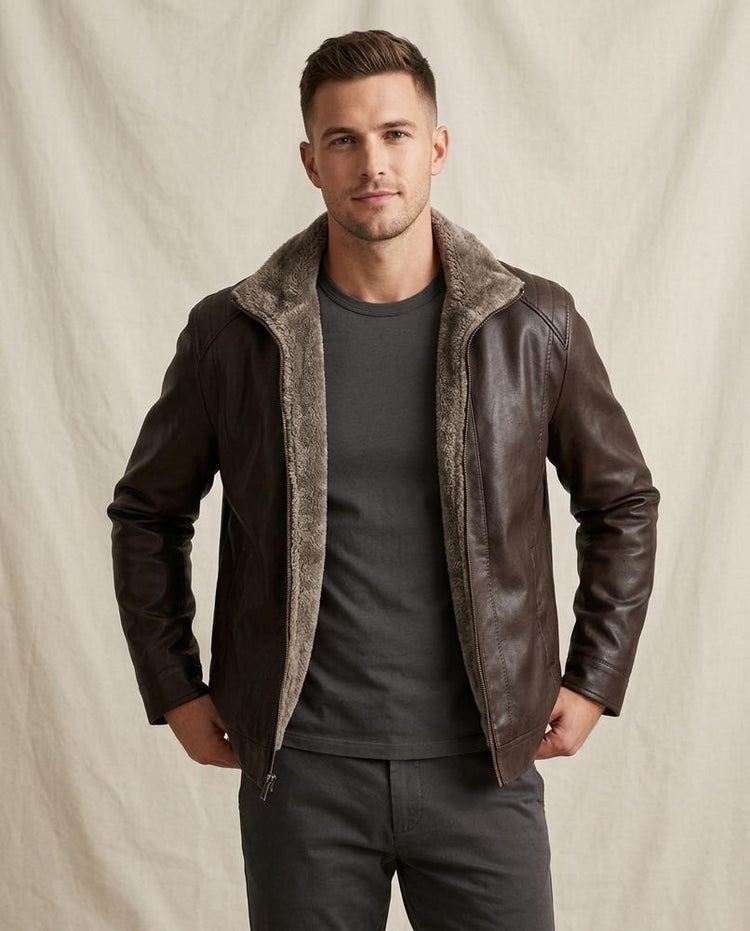 Beanland - Sufar | Gefütterte Kunstleder Jacke Herren