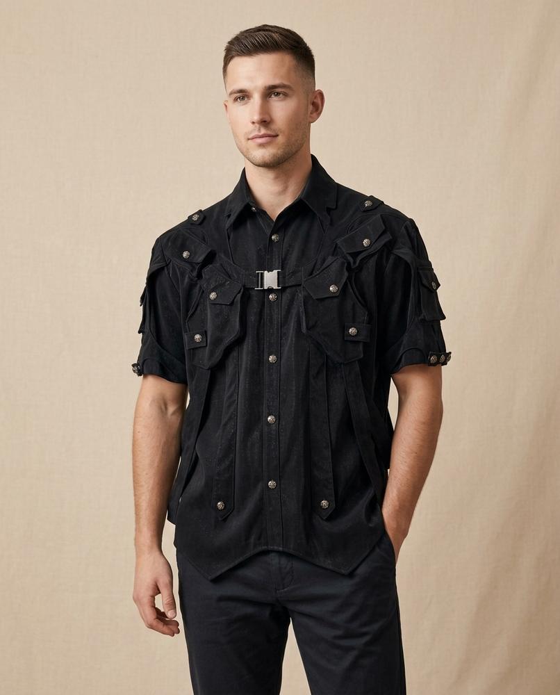 Lands Mode - Dugem | Detailreich Kurzärmlig Hemd Unisex