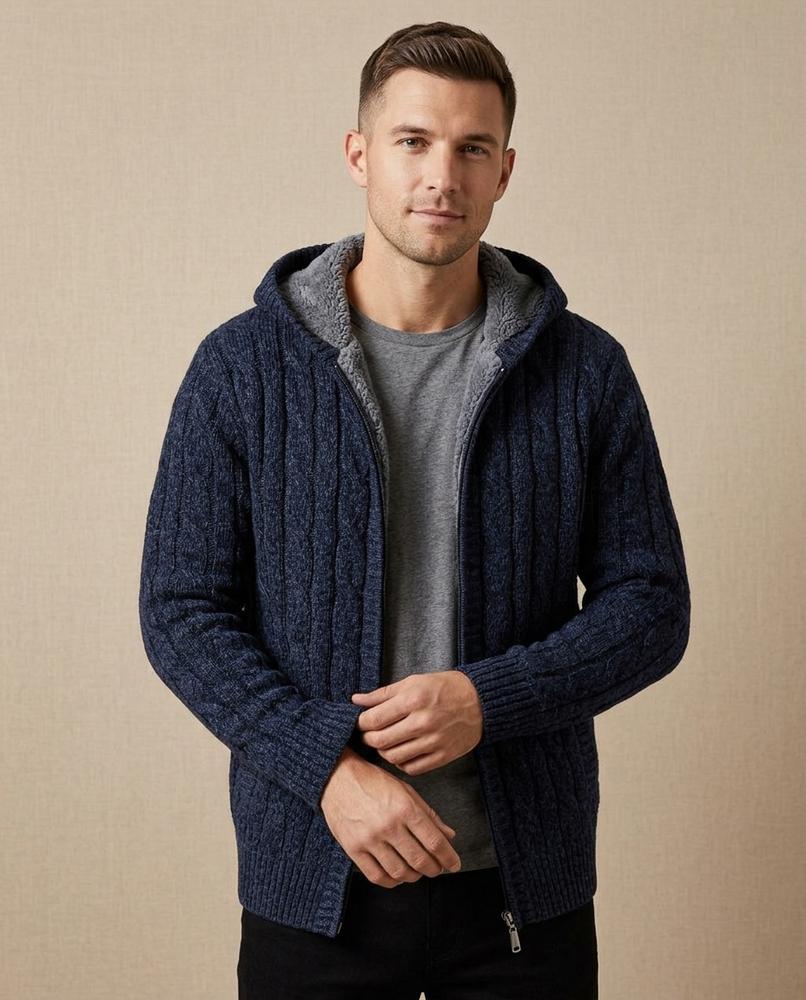 Lands Mode - Zepik | Gefütterte Strukturierte Strickjacke Herren