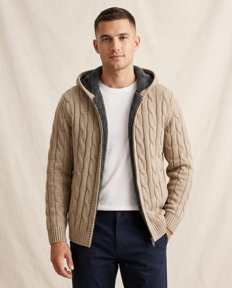 Beanland - Zepik | Gefütterte Strukturierte Strickjacke Herren