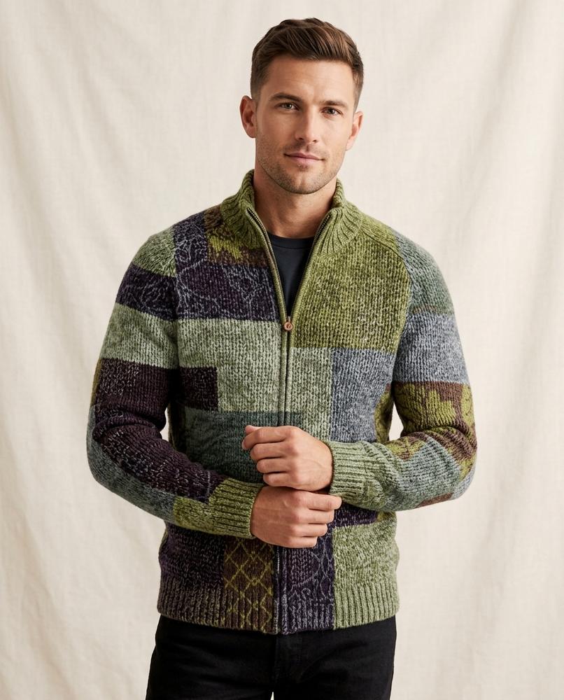 Lands Mode - Tedad | Patchwork Strukturierte Strickjacke Herren