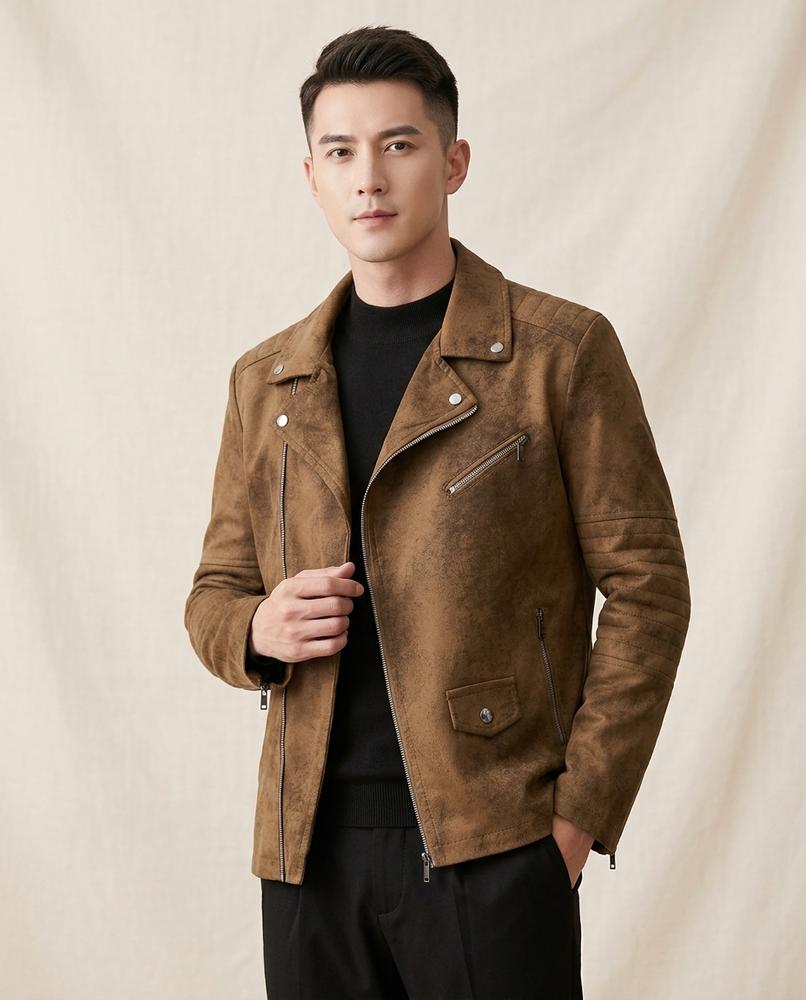 Lands Mode - Motot | Asymmetrische Velours Jacke Herren