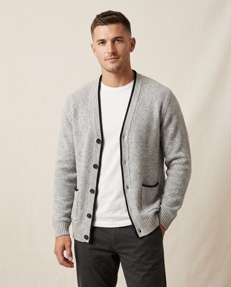 Lands Mode - Nunen | Strukturierter Geknöpfter Cardigan Herren