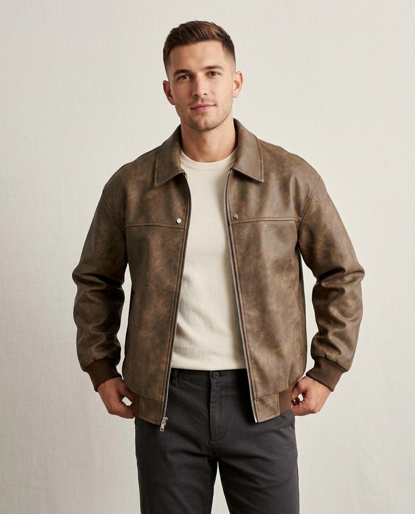 Lands Mode - Vorid | Kunstlederne Weit Geschnittene Jacke Herren